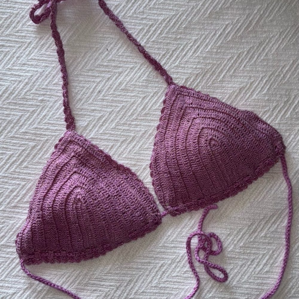 KENDALL & KYLIE |  WOMEN’S BIKINI TOP | CROCHET | PASTEL PINK | SIZE LARGE